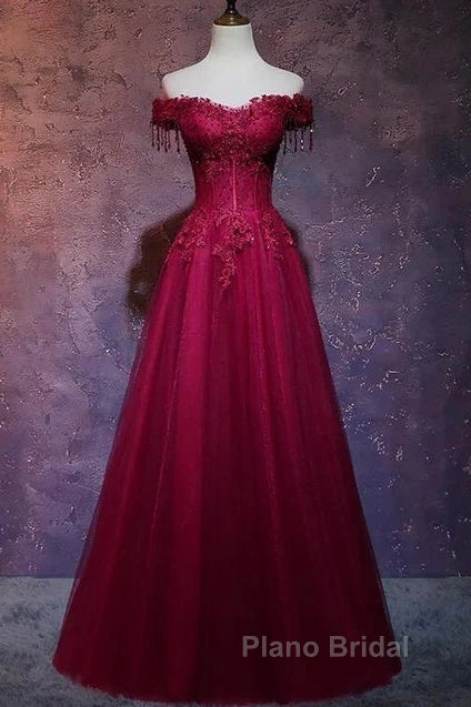 Beautiful Wine Red Tulle Sweetheart Long Formal Prom Dresses A-Line Party Dresses Elegant Evening Dresses