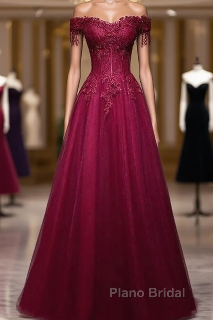 Beautiful Wine Red Tulle Sweetheart Long Formal Prom Dresses A-Line Party Dresses Elegant Evening Dresses Main image