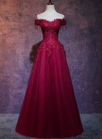 Beautiful Wine Red Tulle Sweetheart Long Formal Prom Dresses, A-Line Party Dresses