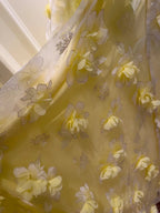 Beautiful Yellow A-Line Square Neck Strapless 3D Flower Mesh Long Formal Prom Dresses