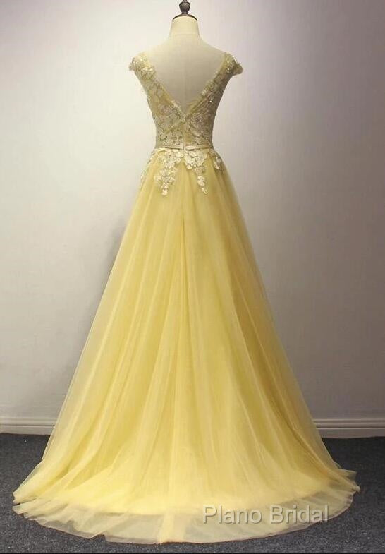 Beautiful Yellow Long Formal Prom Dresses, A-Line Round Neckline Formal Dresses Secondary image