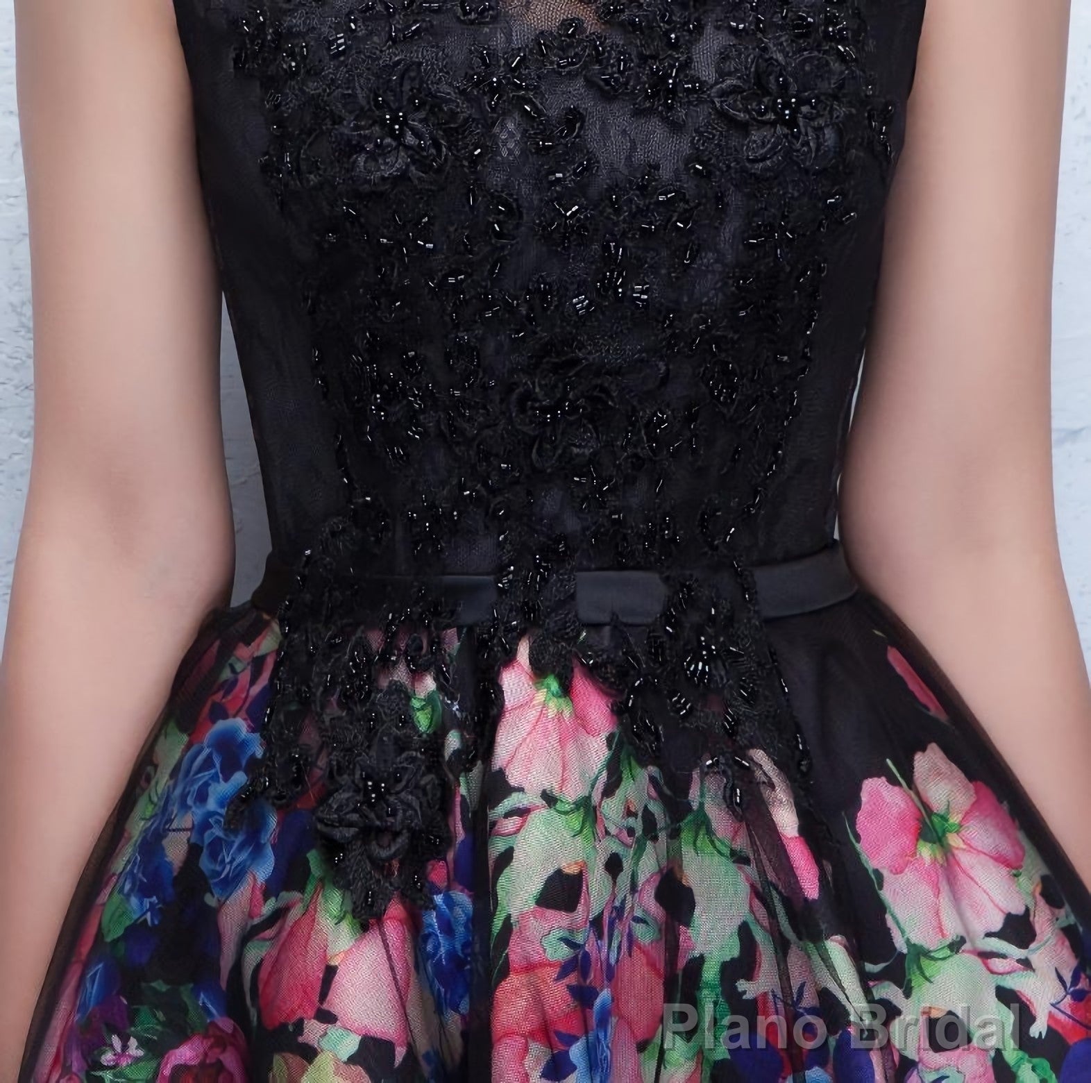 Black Floral Patterns Long Prom Dress Black Evening Dress