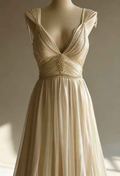 Off-White A-Line V-Neck Chiffon Beaded Long Formal Prom Dresses Simple Wedding Dresses Bridesmaid Dresses Secondary image