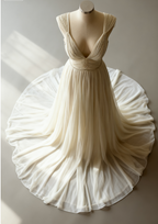 Off-White A-Line V-Neck Chiffon Beaded Long Formal Prom Dresses Simple Wedding Dresses Bridesmaid Dresses