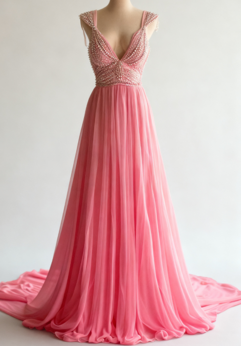 Off-White A-Line V-Neck Chiffon Beaded Long Formal Prom Dresses Simple Wedding Dresses Bridesmaid Dresses
