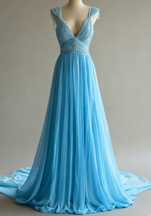Off-White A-Line V-Neck Chiffon Beaded Long Formal Prom Dresses Simple Wedding Dresses Bridesmaid Dresses