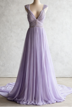 Off-White A-Line V-Neck Chiffon Beaded Long Formal Prom Dresses Simple Wedding Dresses Bridesmaid Dresses