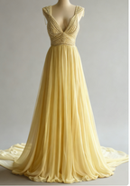 Off-White A-Line V-Neck Chiffon Beaded Long Formal Prom Dresses Simple Wedding Dresses Bridesmaid Dresses