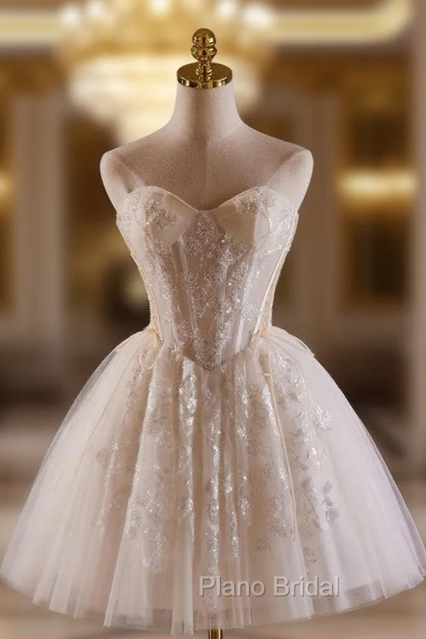 Beige Tulle Sweetheart Beading Homecoming Dresses