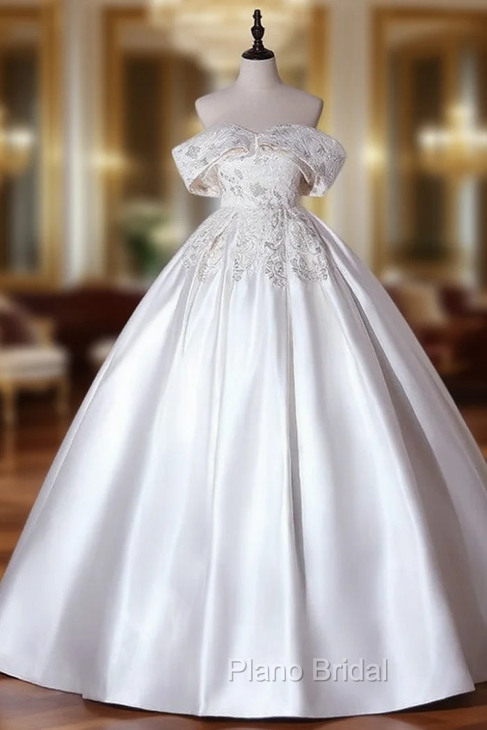 Beige White Satin Off the Shoulder Embroidery Quinceanera Dresses