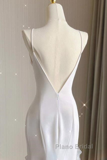Beige White Sheath Halter Backless Wedding Dresses Secondary image
