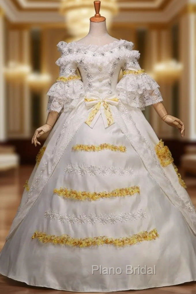 Best For You White Ball Gown Satin Lace Short Sleeve Antonietta Rococo Dresses Main image