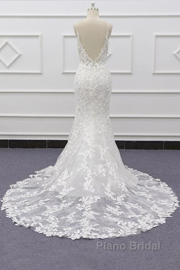 Best Long Mermaid Spaghetti Strap Appliques Lace Wedding Dress Secondary image