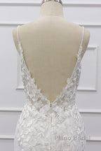 Best Long Mermaid Spaghetti Strap Appliques Lace Wedding Dress