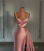 Glamorous Pink Formal Prom Dress Sweetheart Spaghetti Strap With High Slit Trail