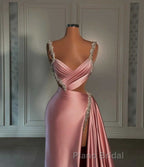 Glamorous Pink Formal Prom Dress Sweetheart Spaghetti Strap With High Slit Trail