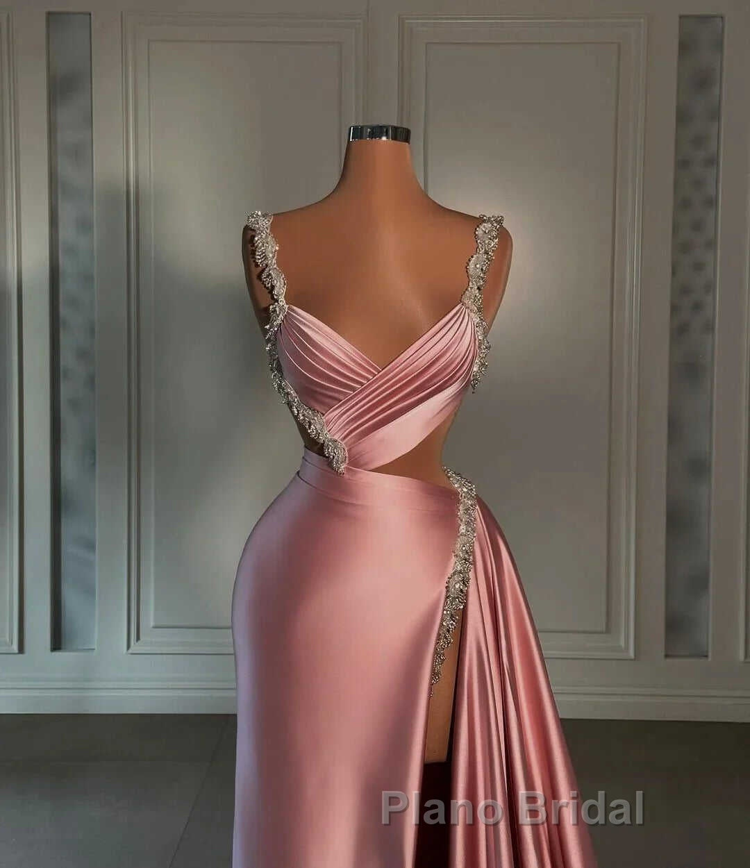 Glamorous Pink Formal Prom Dress Sweetheart Spaghetti Strap With High Slit Trail