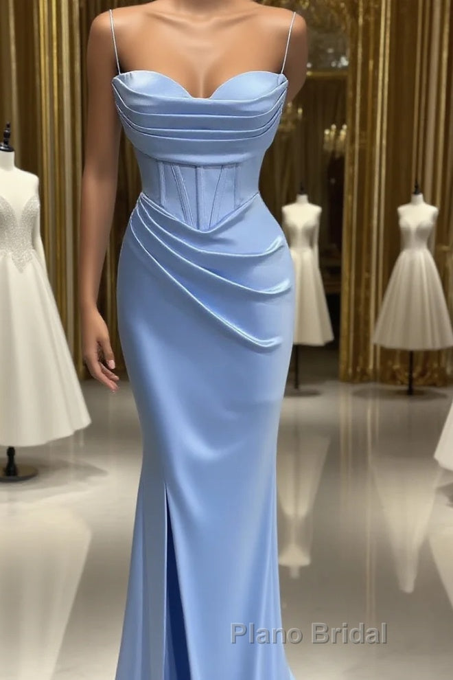 Baby Blue Mermaid Sweetheart Formal Prom Dress With Spaghetti Straps Main image