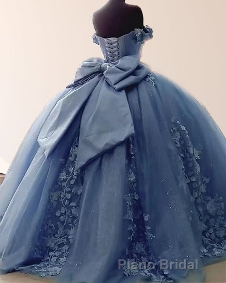 Big Bow Floral Flower Lace Applique Off Shoulder Ball Gown Quinceanera Dresses Secondary image