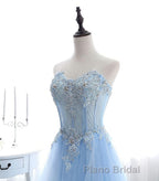 Light Blue Tulle Lace Long Formal Prom Dresses, Prom Dresses