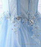Light Blue Tulle Lace Long Formal Prom Dresses, Prom Dresses