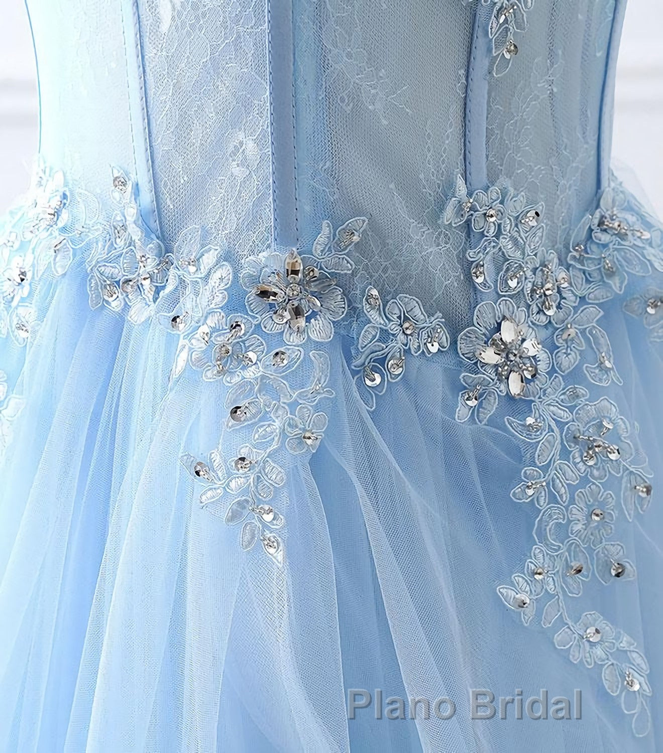 Light Blue Tulle Lace Long Formal Prom Dresses, Prom Dresses