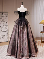 Black A-Line Satin Tulle Long Formal Prom Dresses, Black Formal Black Evening Dresses