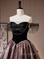 Black A-Line Satin Tulle Long Formal Prom Dresses, Black Formal Black Evening Dresses