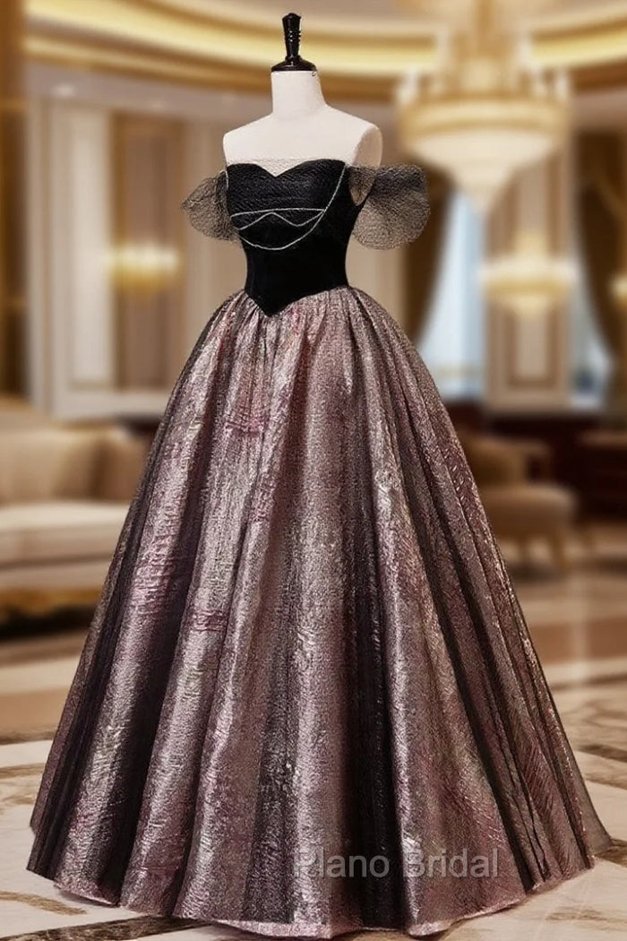 Black A-Line Satin Tulle Long Formal Prom Dresses, Black Formal Black Evening Dresses Main image