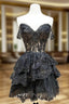 Black A-Line Sequin Tulle Short Formal Prom Dresses, Black Homecoming Dresses