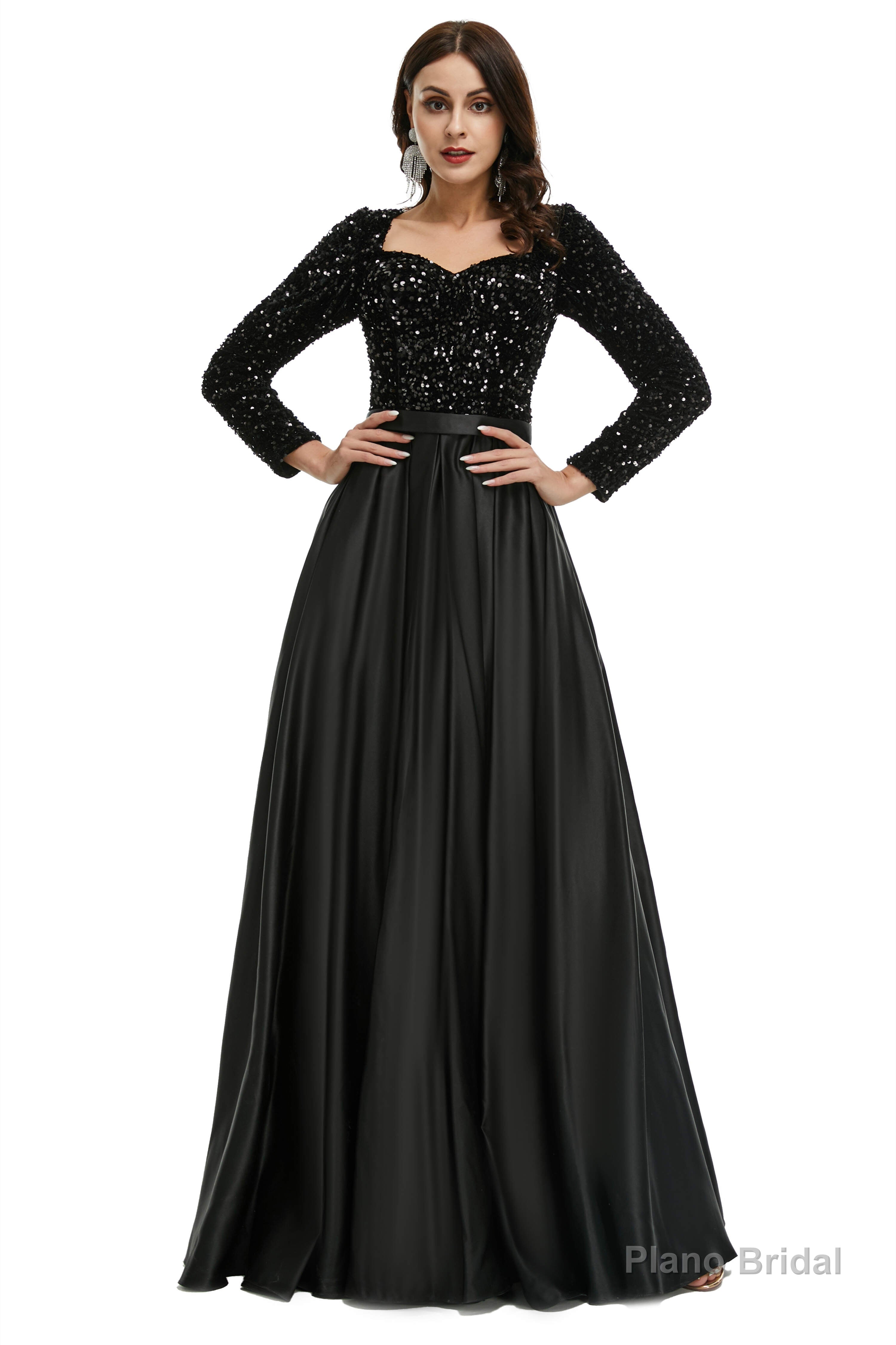 A-Line Sequins Sweet Neck Long Sleeve Prom Dresses Main image