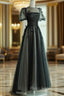 Black A-Line Tulle Butterfly Long Formal Prom Dresses, Black Long Evening Dresses