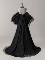 Black A- Line Tulle Long Formal Prom Dresses, Black Long Formal Dresses