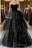 Black  A-Line Tulle Shiny Tulle Long Formal Prom Dress, Black Tulle Formal Dresses