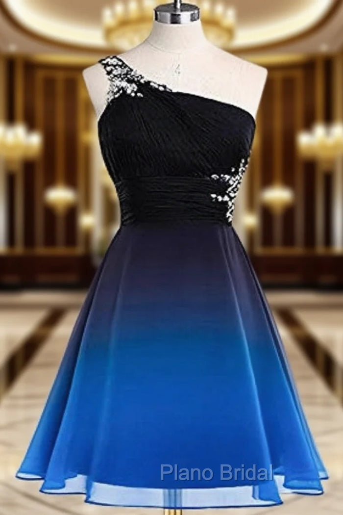 Black and Blue Gradient Chiffon Beaded Party Dresses, A-line Chiffon Homecoming Dresses Main image