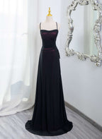 Black And Burgundy Scoop Straps Lace-Up Long Party Dresses, Simple Long Formal Prom Dresses