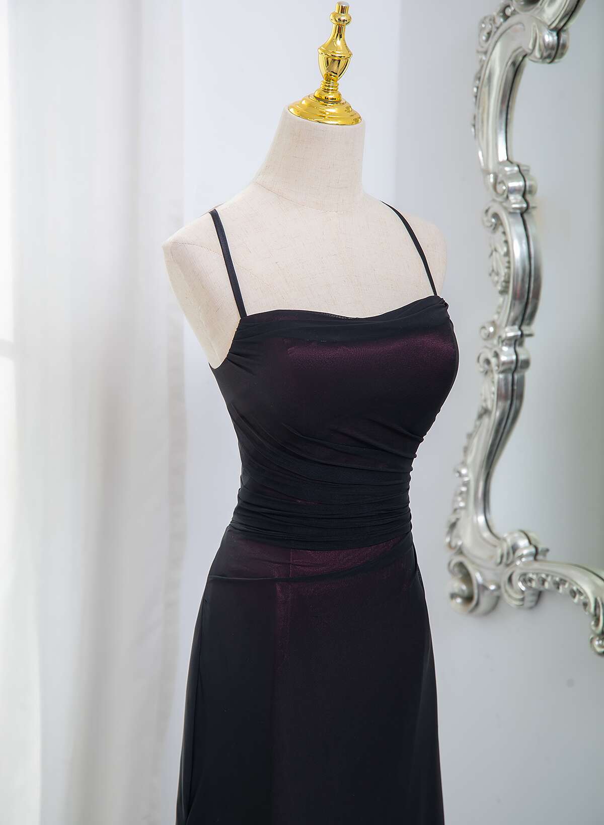 Black And Burgundy Scoop Straps Lace-Up Long Party Dresses, Simple Long Formal Prom Dresses