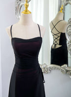 Black And Burgundy Scoop Straps Lace-Up Long Party Dresses, Simple Long Formal Prom Dresses