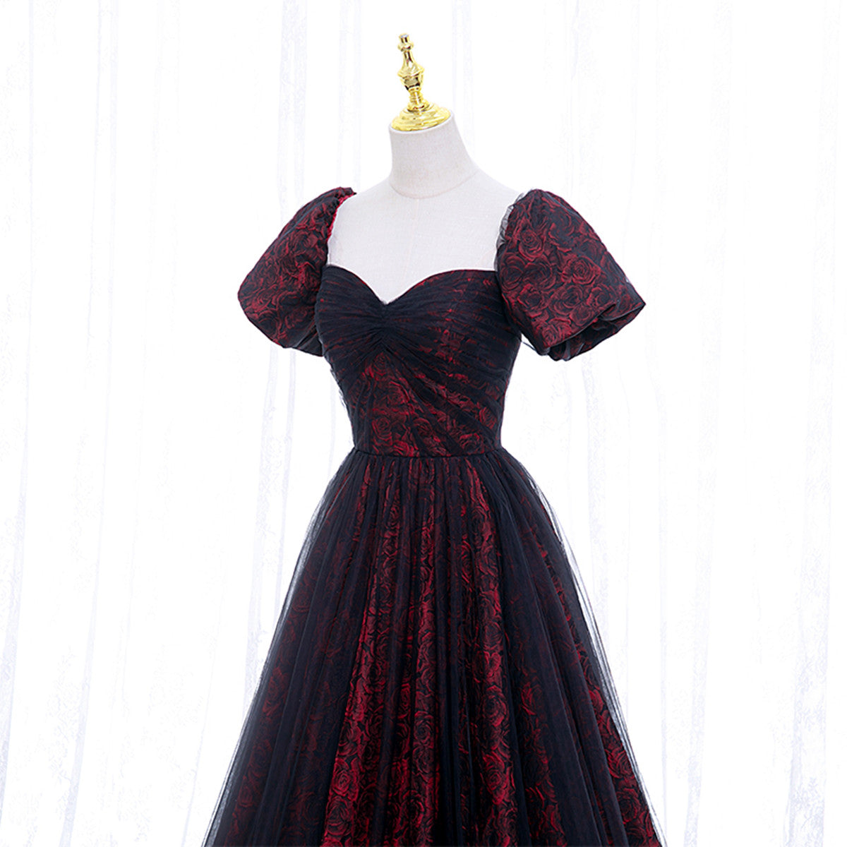 Black And Red Lace Sweetheart Long Party Dresses, Black And Red A-Line Formal Prom Dresses Secondary image