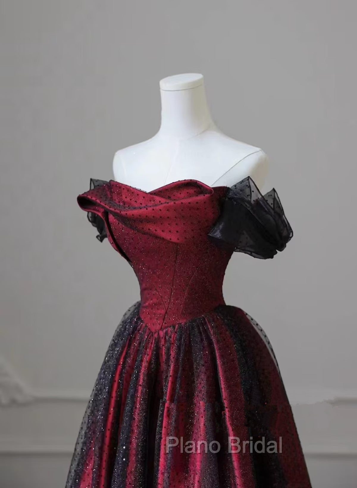 Black and Red Long Party Dresses, Off Shoulder Tulle A-line Formal Prom Dresses Secondary image
