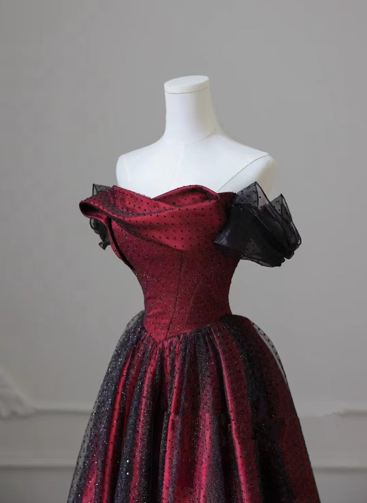 Black And Red Long Party Dresses, Off Shoulder Tulle A-Line Formal Prom Dresses Secondary image