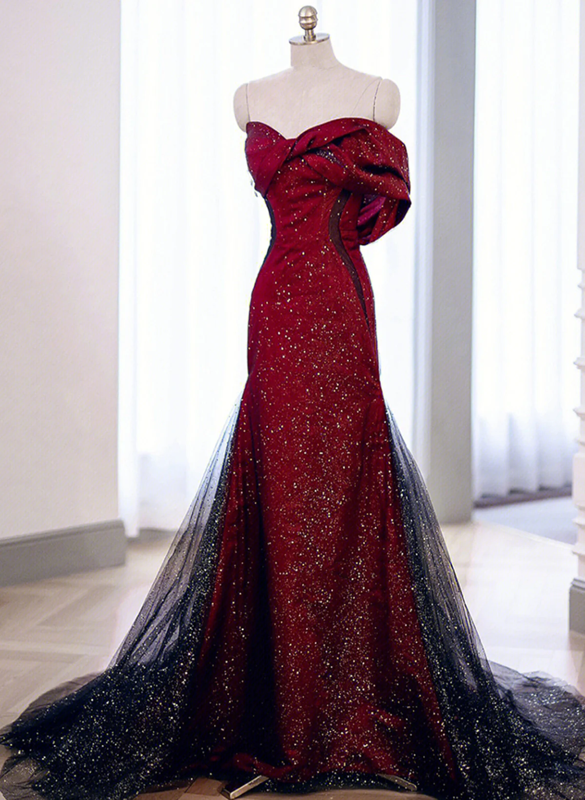 Black And Red Long Party Dresses Formal Prom Dresses, Sweetheart Satin Formal Evening Dresses Formal Dresses
