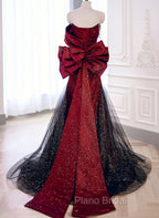 Black And Red Long Party Dresses Formal Prom Dresses, Sweetheart Satin Evening Dresses Formal Dresses
