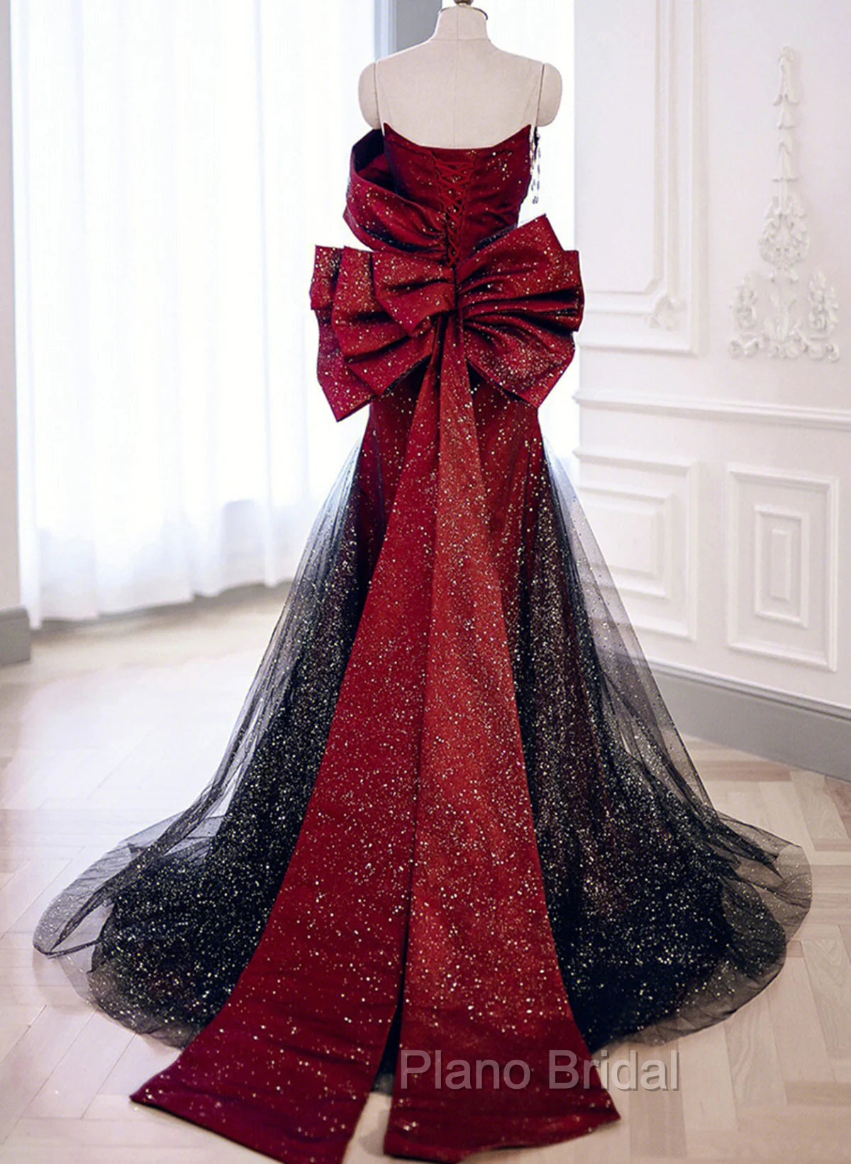 Black And Red Long Party Dresses Formal Prom Dresses, Sweetheart Satin Evening Dresses Formal Dresses