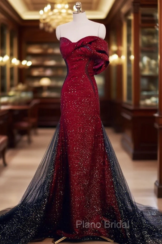 Black And Red Long Party Dresses Formal Prom Dresses, Sweetheart Satin Evening Dresses Formal Dresses Main image