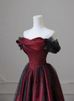 Black And Red Long Formal Prom Dresses Formal Evening Dresses, Off Shoulder A-Line Party Dresses