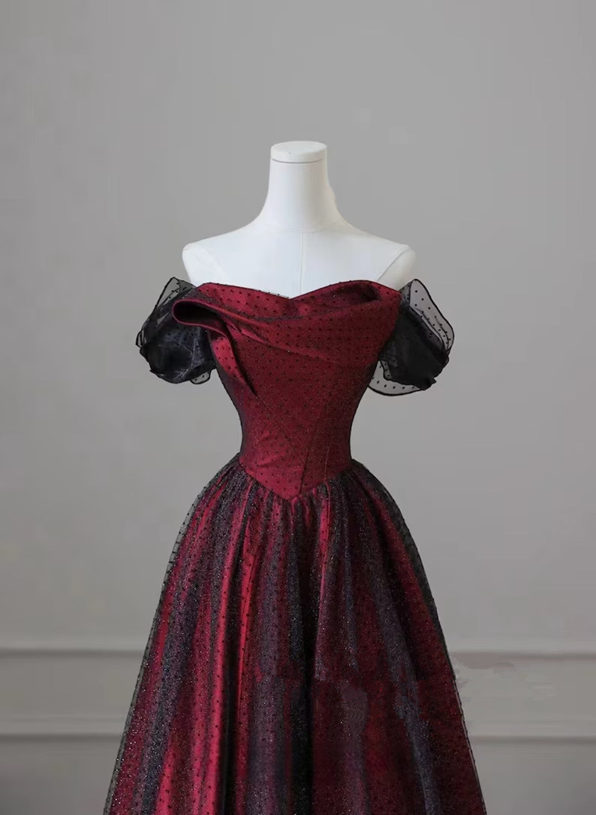 Black And Red Long Formal Prom Dresses Formal Evening Dresses, Off Shoulder A-Line Party Dresses