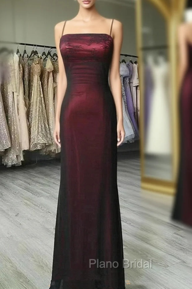 Black and Red Square Neckline Party Dresses, Black and Red Long Formal Prom Dresses Main image