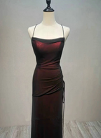 Black And Red Straps Long Simple Party Dresses, Black And Red Formal Prom Dresses