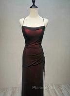 Black and Red Straps Long Simple Party Dresses, Black and Red Formal Prom Dresses